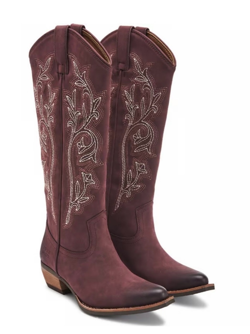 Frye and Co Irlene cowgirl boots in Mulberry